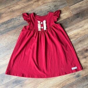 Merce & Me Red and Cream Ruffle Sleeve Dress